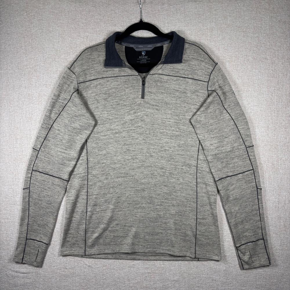 Kuhl Mens Gray Heathered Quarter Zip Pullover Sweater Thumbholes Large 17S
